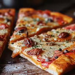 slices of a pizza on a wooden table