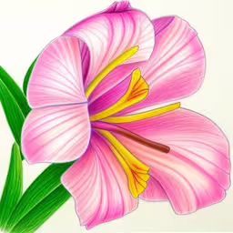 a drawing of a pink and yellow flower,a drawing of a pink and yellow flower