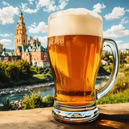 the cup on the table is full of beer