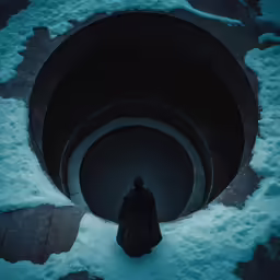 the person is inside a big hole in the snow