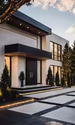 an empty driveway near an ultra modern house