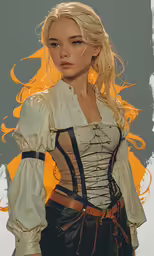 a woman wearing a corset and skirt