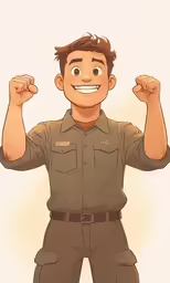 the young boy poses with his arms in the air