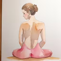 a painting of a woman in pink skirt sitting back to back
