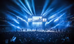 the audience is in front of bright lights on a screen
