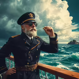 an old man wearing a military outfit and pointing something in the air