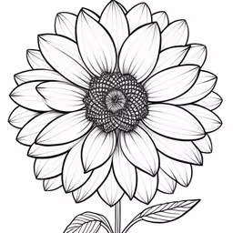 a black and white sunflower drawing on a white background,a sunflower that is drawn in a line drawing technique
