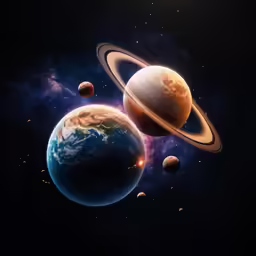 a group of planets are in the dark sky