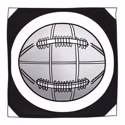 a football drawn in black and white with an oval background,this is a black and white drawing of an object in a circle,a ball of some sort in a square with a black frame,a sketch of a football with multiple arrows coming out of it,a white baseball with arrows in a circle