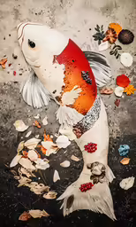 a statue of a fish next to some food