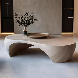 a vase filled with a plant sitting on top of a white table