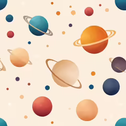 an illustrated picture with planets on a beige background