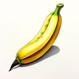 drawing of a banana sitting on the ground with ink