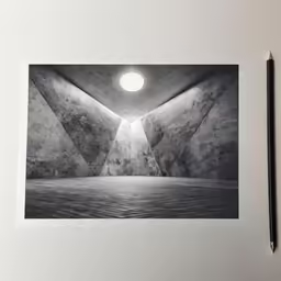 a black and white photo of a very long room