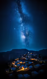 the sky with a bunch of stars above some houses