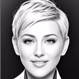 a pencil drawing of a blonde pixie with collared shirt and tie