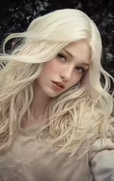 a blonde haired woman is standing in the snow
