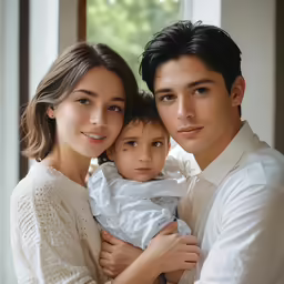 an asian couple pose for the camera, wearing long sleeves and white clothes