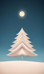 a white christmas tree is on a snowy hill