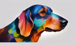 a painting of a multi colored dog