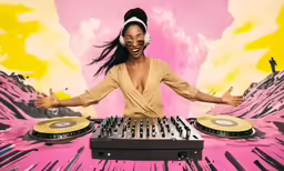 woman playing music on a pair of turntables
