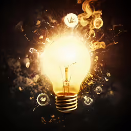 a light bulb with many light dots around it