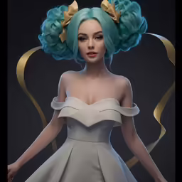a close up of a person wearing a wig and dress