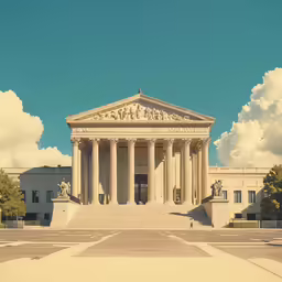 the columns and entrance to the building that has many pillars