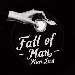 the fall of man plan list on a plate with a drink in it