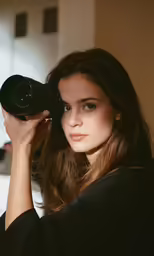 a woman is holding up a camera and taking a picture