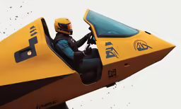 a man sitting in a vehicle with a helmet on