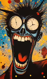 painting of an evil demonic demon with large, sharp, white dials