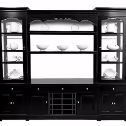 black china cabinet with glass doors and drawers