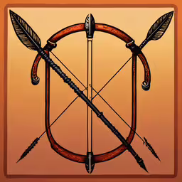 an artistic painting of bow, arrows and arrow,arrows with arrows in a square shaped composition