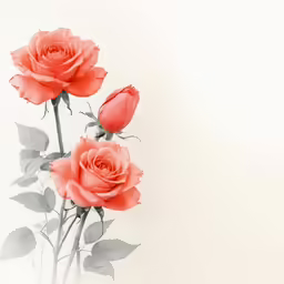three roses are placed in a flower vase