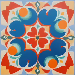 a colorful tile with red, white, blue and orange flowers