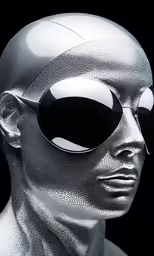 a futuristic man wearing sunglasses and dark background