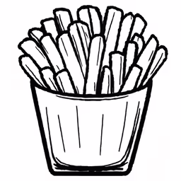 a drawing of a bowl of french fries
