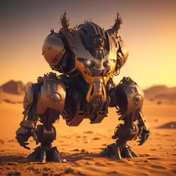 a giant robot dog in the middle of a desert