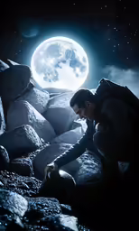 a man sitting on the ground looking at his phone