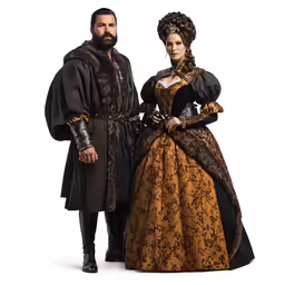 a man and woman in renaissance costumes