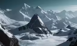 the mountains are covered in snow in an aerial photo