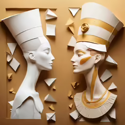 two white and gold head pieces one with a turban on