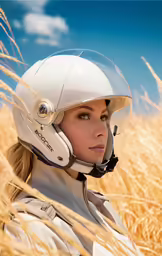 a woman wearing a helmet on her head
