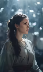 the lady in white dress with the sword on her head