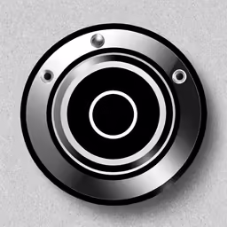 a black and white button that looks like it is looking