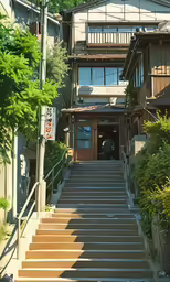a number of steps in front of a building