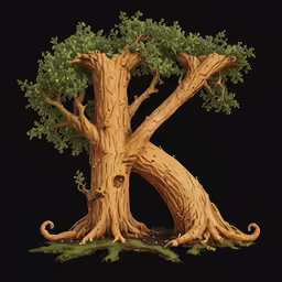 a tree with two large branches and one with a single branch