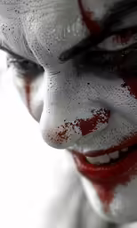 a close - up of a person dressed in a clown mask