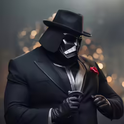 the man wearing the star wars death trooper mask has something to wear
